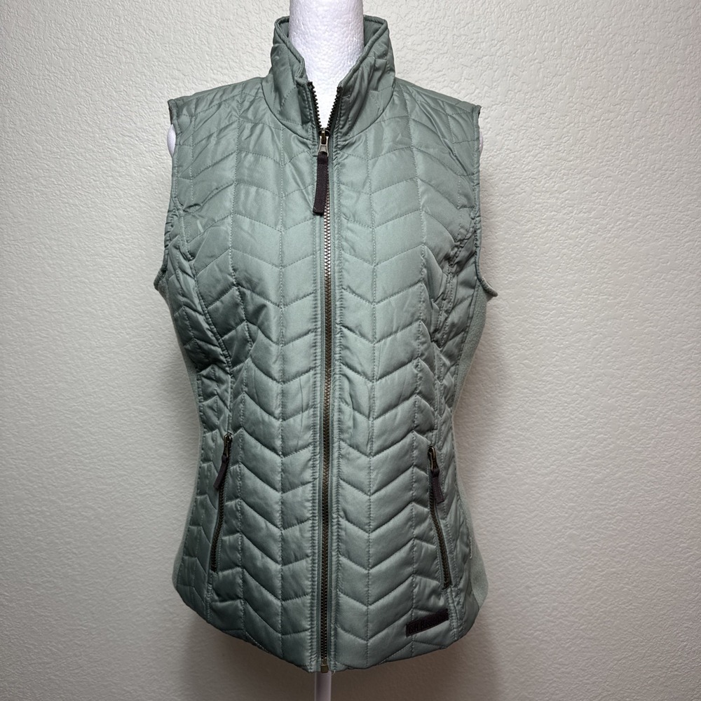 GH Bass Dried Basil Green Quilted Vest Womens M Chevron Full‎ Zip G9MQT426 Cozy